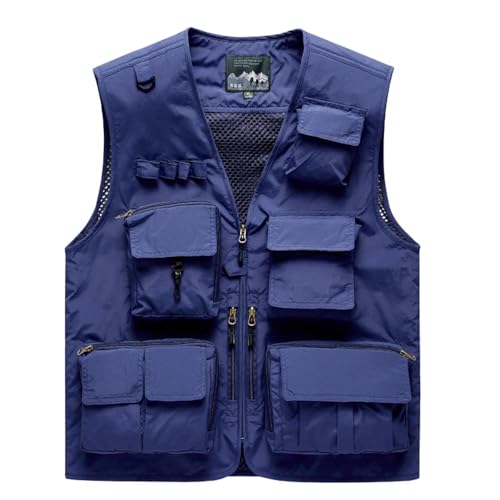 WUFANGBU Weste Vest Outdoor Freizeit Weste Herren Multi-Pocket Atmungsaktive Outdoor Sport Mantel Freizeit Weste Männer M Blau von WUFANGBU