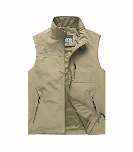 WUFANGBU Weste Vest Outdoor-Freizeit Westen Herren Atmungsaktiv Große Taschen Fotografie Angel Weste Männlich Eusize4Xl Khaki von WUFANGBU