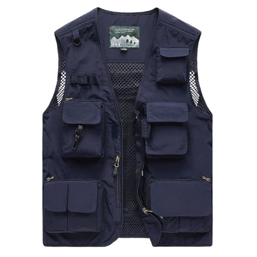 WUFANGBU Weste Vest Outdoor-Weste Für Männer Mit Mehreren Taschen Große Größe Für Männer Jacke Für Fotografie Fisch 5XL Blau von WUFANGBU