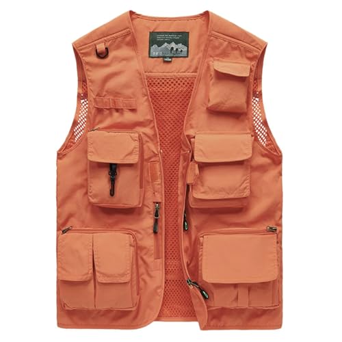 WUFANGBU Weste Vest Outdoor-Weste Für Männer Mit Mehreren Taschen Große Größe Für Männer Jacke Für Fotografie Fisch L Orange von WUFANGBU