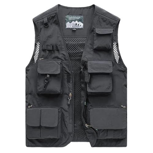 WUFANGBU Weste Vest Outdoor-Weste Für Männer Mit Mehreren Taschen Große Größe Für Männer Jacke Für Fotografie Fisch XL Grau von WUFANGBU