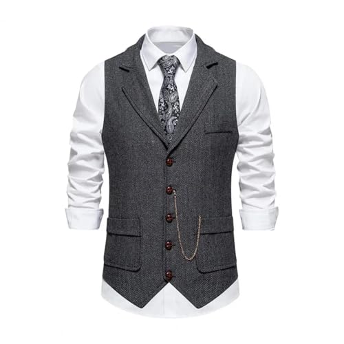 WUFANGBU Weste Vest Patch-Taschen Stilvolle Herren-Anzug-Weste 3D Taschen Kette Dekoration Klassische Revers Ärmel Los M Dunkelgrau von WUFANGBU