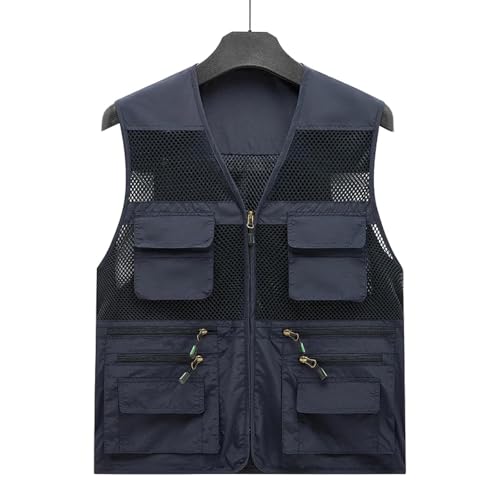 WUFANGBU Weste Vest Thin Mesh Weste Outdoor-Sport Jacken Größere Ärmellose Weste Freizeit Kleidung Camping Angel Westen 6XL(115-120Kg) Blau von WUFANGBU