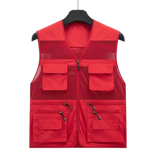 WUFANGBU Weste Vest Thin Mesh Weste Outdoor-Sport Jacken Größere Ärmellose Weste Freizeit Kleidung Camping Angel Westen 6XL(115-120Kg) Rot von WUFANGBU