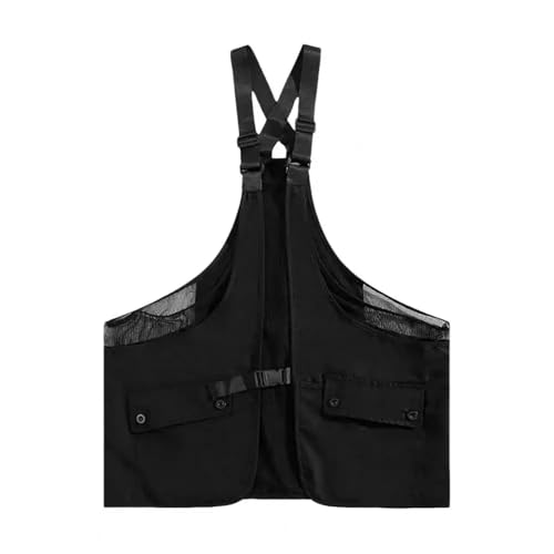 WUFANGBU Weste Vest Unisex-Weste Verstellbare Riemen Design Multi Große Taschen Brusttasche Hip-Hop Aufbewahrung Tasche Mit Großer Kapazität Weste L Schwarz von WUFANGBU