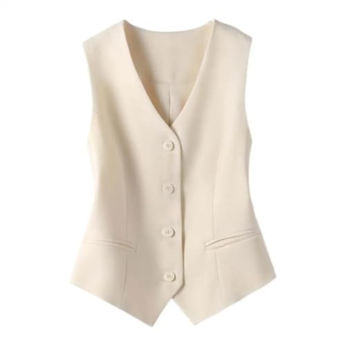 WUFANGBU Weste Vest Weste Elegante Damen Ärmellose Weste Mit V-Ausschnitt Slim Fit-Anzug Damen Weste XXL Beige von WUFANGBU