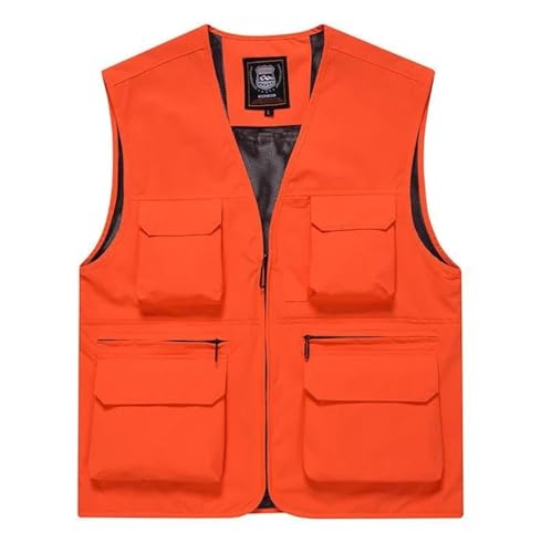 WUFANGBU Weste Vest Weste Mesh Männer Ärmel Los Arbeit Motorrad Fahrer Jacke Multi-Pocket Camping Xl65-75Kg Orange von WUFANGBU