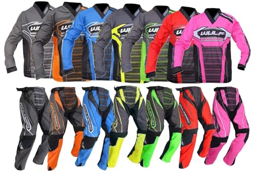 Motorbike WULF FORTE MX Kids Race Suit New 2020 Motocross Quad Off Road Trials Enduro Kart ATV MTB Dirt Bike Pit Sport Junior Pant Shirt Kit (Blue,11-13 Years with Waist 28) von WULF FIRESTORM KIDS SUIT