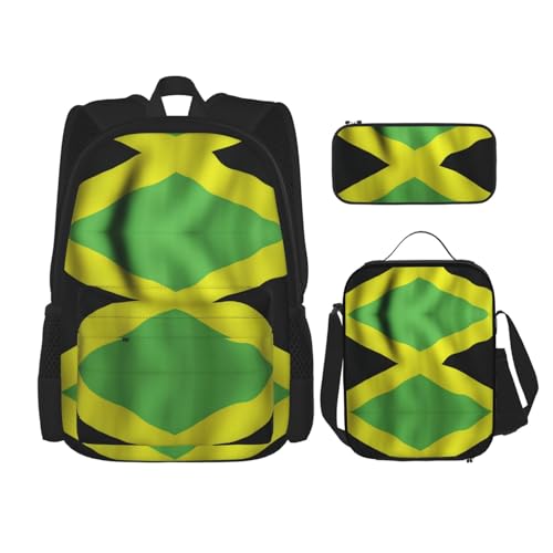 WURTON 3-in-1 Büchertaschen-Set, verstellbarer Schulterrucksack, Lunch-Tasche, Federmäppchen, Tasche mit australischer Flagge, Alte jamaikanische Flagge, Einheitsgröße von WURTON