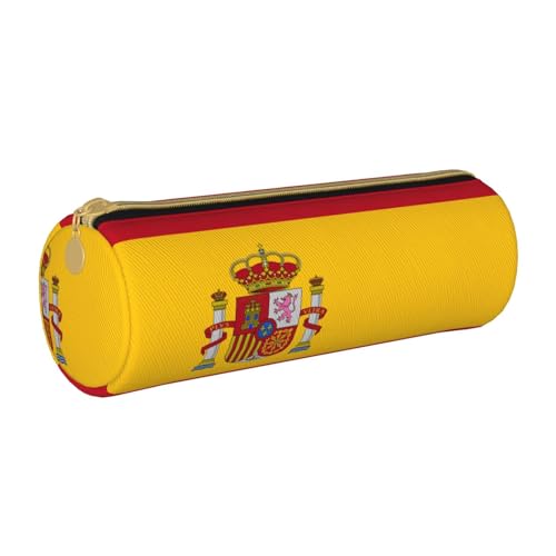 WURTON Federmäppchen aus Leder mit spanischer Flagge – Mehrzweck-Ledertasche mit Reißverschluss mit schlankem Design und kompakt von WURTON