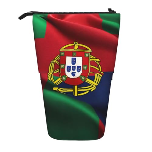 WURTON Federmäppchen mit portugiesischer Flagge, Teleskop-Etui, multifunktionale Schreibwaren-Aufbewahrungstasche, Bürobedarf, Schwarz, One Size von WURTON