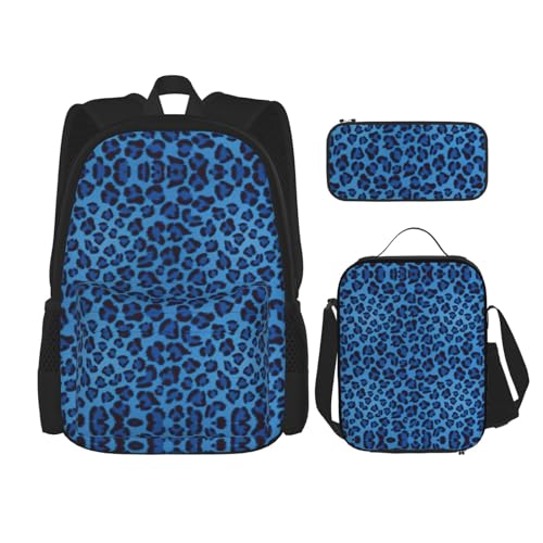 WURTON Leopardenhaut Tierdruck trendige Rucksacktaschen Lunchbox und Federmäppchen 3-in-1 verstellbares Rucksack-Set, schwarz, Einheitsgröße, Schwarz , Einheitsgröße von WURTON