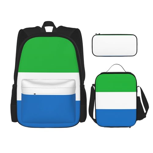 WURTON Sierra Leone Flaggen-Druck, 3-in-1-Sets, lässig, verstellbar, Schulter-Rucksack, Lunch-Tasche, Federmäppchen, Beutelbox, Schwarz, Einheitsgröße von WURTON