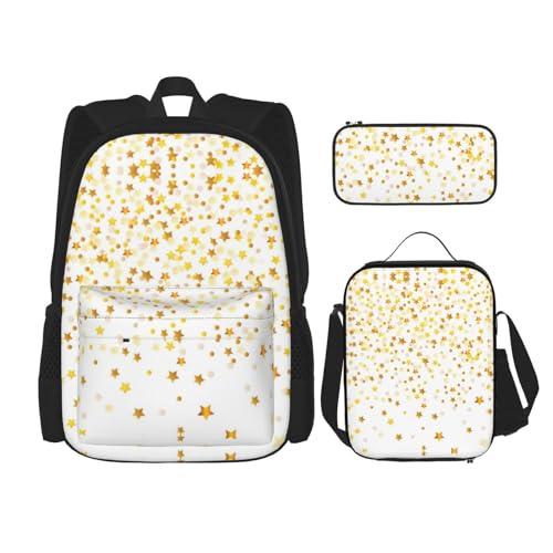 WURTON Sparsed Dreamy Stars And Spots Print Trendy Backpack Bags Lunch Box And Pencil Case 3 In 1 Adjustable Backpack Set, Black, One Size, Schwarz , Einheitsgröße von WURTON