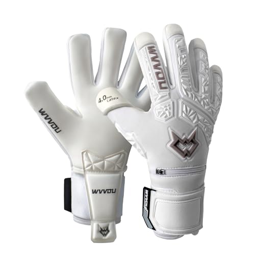 WVVOU Torwarthandschuhe für Herren und Jugendliche, Hochleistungs Torwarthandschuhe Kinder mit 5 Abnehmbaren Fingersave, Fußballhandschuhe mit 4 mm klebrigem Latex auf der Handfläche. (weiß, 9) von WVVOU