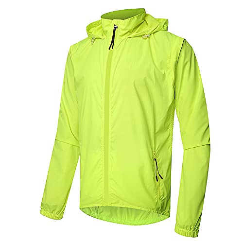 Wasserdicht Langarm Fahrradjacke Herren,Sommer Atmungsaktiv Fahrrad Klamotten,Winddichte Schnell Trocknen Regenjacke Laufjacke,für Radfahren Wandern Bergsteigen,Fluo(Size:XXL,Color:Leuchtendes Grün) von WWAIHY