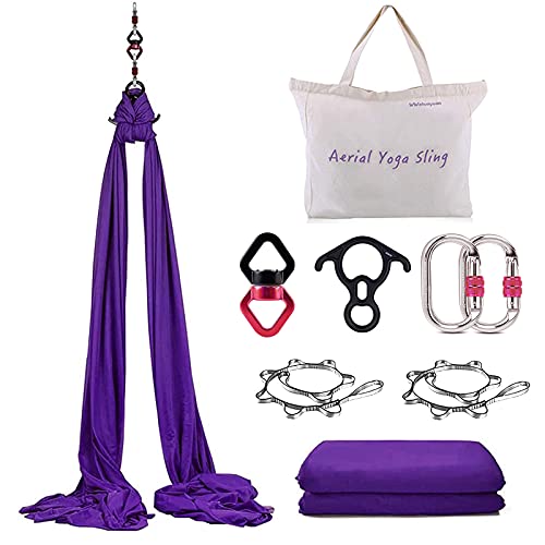 WWahuayuan 10 m Premium Aerial Silks Equipment Yoga Pilates Swing Aerial Yoga Anti Schwerkraft Hängematte Trapez für akrobatischen Tanz, Air Yoga, Aerial Yoga Hängematte (Dunkelviolett) von WWahuayuan