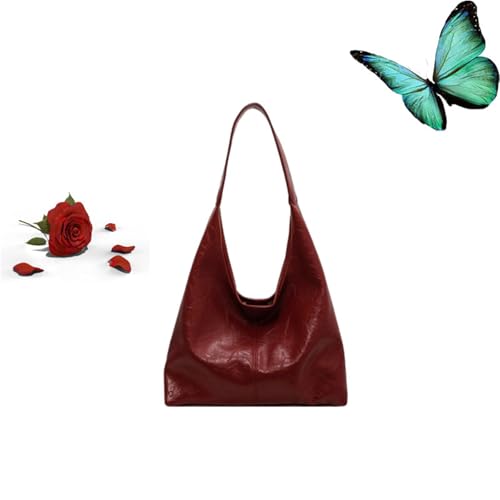 Damen-Vintage-Tragetasche, modisch, minimalistisch, weiches Leder, großes Fassungsvermögen, lässige Tragetasche, PU-Leder, Schultertasche für Damen (rot) von WXDTW