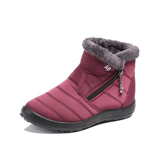 Damen-Winter-Schneestiefel, seitlicher Reißverschluss, warm, leicht, für den Winter, wasserdicht, zum Reinschlüpfen, Outdoor-Sneaker von WXDTW