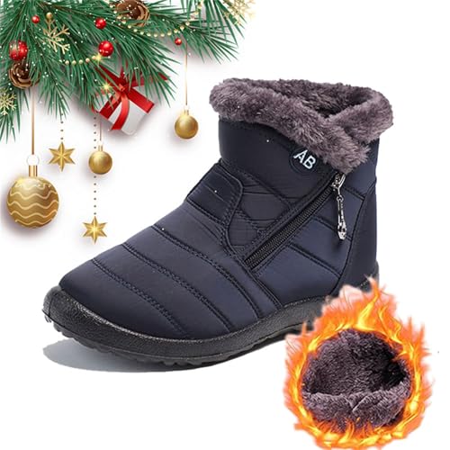 Damen-Winter-Schneestiefel, seitlicher Reißverschluss, warm, leicht, wasserdicht, Schlupfschuhe, Outdoor-Sneaker (Marineblau, Größe 44) von WXDTW