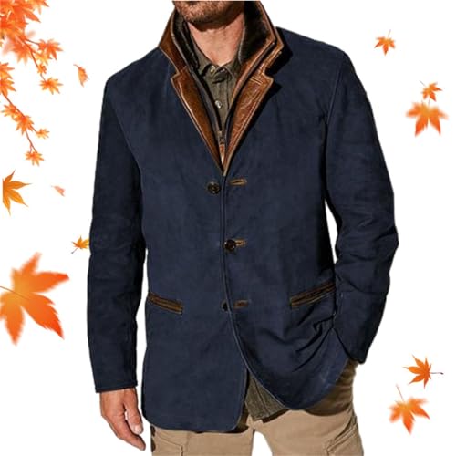 Herren-Jacke, Vintage-Wildleder-Jacke, Übergröße, für Herbst und Winter, lässig, schmale Passform, Knopfleiste, Business-Blazer, Revers-Tasche, langärmelig von WXDTW