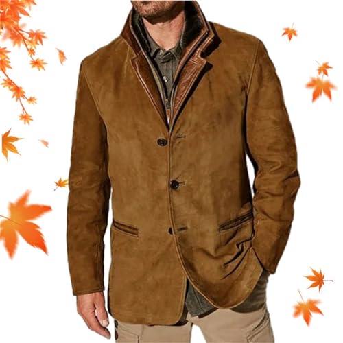 Herren-Jacke, Vintage-Wildleder-Jacke, Übergröße, für Herbst und Winter, lässig, schmale Passform, Knopfleiste, Business-Blazer, Revers-Tasche, langärmelig von WXDTW