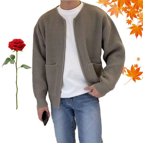 Trendige Strickjacke für Herren, einfarbig, Rundhalsausschnitt, Reißverschlusstaschen, langärmelig, für Herbst und Winter, warme Strickjacke Trendige Strickjacke für Herren, einfarbig, Rundhalsausschnitt, Reißverschlusstaschen, langärmelig, für Herbst und Winter, warme Strickjacke von WXDTW