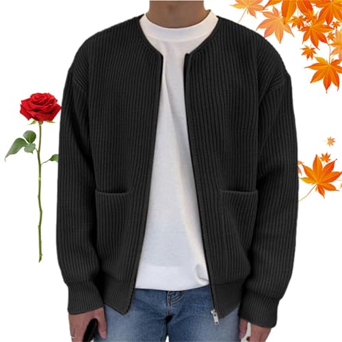 Trendige Strickjacke für Herren, einfarbig, Rundhalsausschnitt, Reißverschlusstaschen, langärmelig, für Herbst und Winter, warme Strickjacke Trendige Strickjacke für Herren, einfarbig, Rundhalsausschnitt, Reißverschlusstaschen, langärmelig, für Herbst und Winter, warme Strickjacke von WXDTW