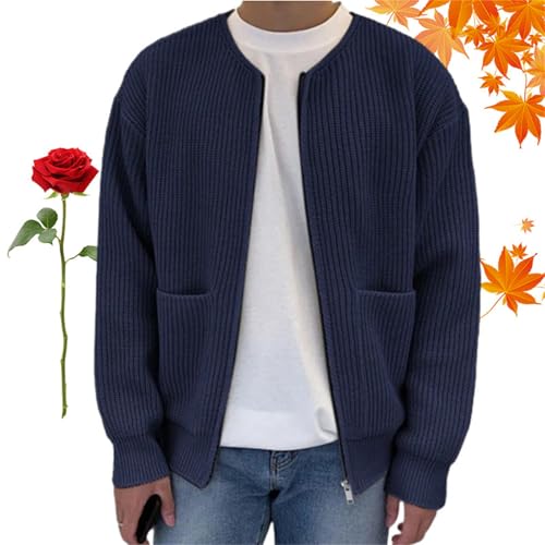 Trendige Strickjacke für Herren, einfarbig, Rundhalsausschnitt, Reißverschlusstaschen, langärmelig, für Herbst und Winter, warme Strickjacke Trendige Strickjacke für Herren, einfarbig, Rundhalsausschnitt, Reißverschlusstaschen, langärmelig, für Herbst und Winter, warme Strickjacke von WXDTW