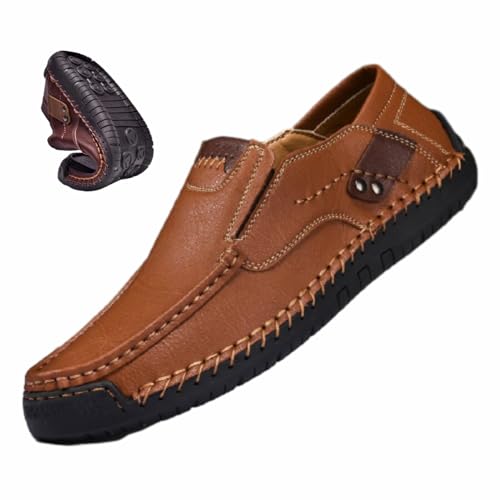 WXDTW Handgefertigte Herren-Slipper aus echtem Leder, lässige Fußgewölbeunterstützung, rutschfester Schuh, bequemes Gehen und Fahren (Braun, 40 EU) von WXDTW