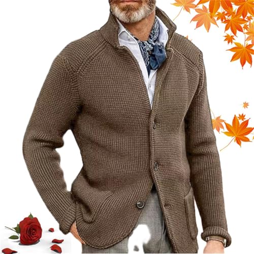 WXDTW Herren-Strickjacke, langärmelig, dick, warm, lässig, Winter, schmaler Stehkragen, Strickpullover, Mantel, Business-Knöpfe, Cardigan von WXDTW