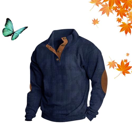 WXDTW Stilvoller Langarm-Pullover für Herren, Poloshirts mit Ellenbogen-Patches, Herbst-Pullover, Knopfleiste, Stehkragen, Langarm-Pullover WXDTW Stilvoller Langarm-Pullover für Herren, Poloshirts mit Ellenbogen-Patches, Herbst-Pullover, Knopfleiste, Stehkragen, Langarm-Pullover von WXDTW