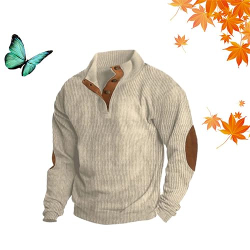 WXDTW Stilvoller Langarm-Pullover für Herren, Poloshirts mit Ellenbogen-Patches, Herbst-Pullover, Knopfleiste, Stehkragen, Langarm-Pullover WXDTW Stilvoller Langarm-Pullover für Herren, Poloshirts mit Ellenbogen-Patches, Herbst-Pullover, Knopfleiste, Stehkragen, Langarm-Pullover von WXDTW