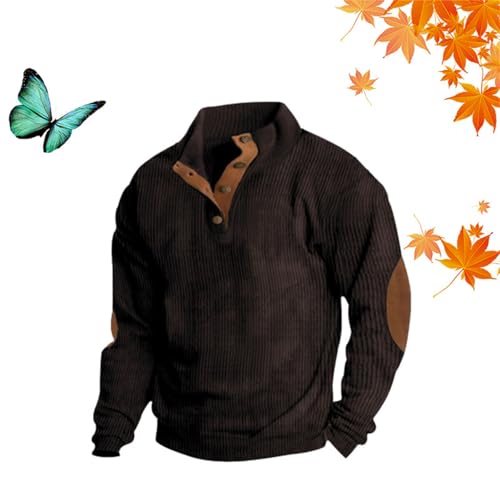 WXDTW Stilvoller Langarm-Pullover für Herren, Poloshirts mit Ellenbogen-Patches, Herbst-Pullover, Knopfleiste, Stehkragen, Langarm-Pullover WXDTW Stilvoller Langarm-Pullover für Herren, Poloshirts mit Ellenbogen-Patches, Herbst-Pullover, Knopfleiste, Stehkragen, Langarm-Pullover von WXDTW