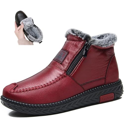 Warme Damen-Stiefeletten mit Pelzfutter, leicht, wasserdicht, seitlicher Reißverschluss, Outdoor, Knöchel, rutschfeste Winterschuhe von WXDTW