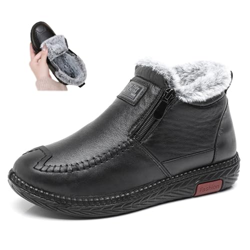 Warme Damen-Stiefeletten mit Pelzfutter, leicht, wasserdicht, seitlicher Reißverschluss, Outdoor, Knöchel, rutschfeste Winterschuhe von WXDTW