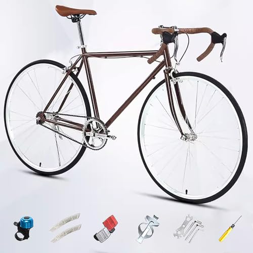 700C Rennrad mit Gebogener Drop Bar Lenker, Single Speed Retro City Stadt Fahrrad, Rahmen aus Kohlenstoffstahl, Leichtes Fahrrad für Mädchen Jungen Herren und Damen E,Single Speed von WXHJM