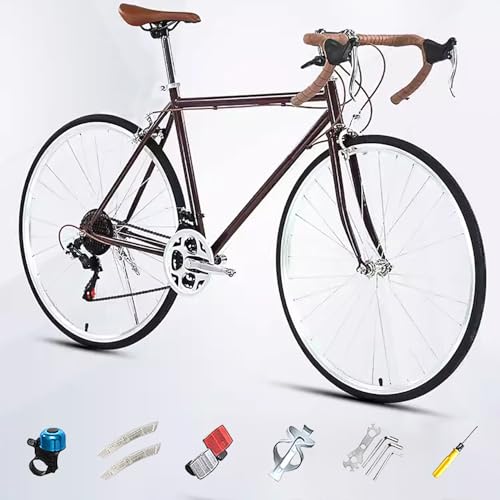 700C Rennrad mit Gebogener Drop Bar Lenker, Single Speed Retro City Stadt Fahrrad, Rahmen aus Kohlenstoffstahl, Leichtes Fahrrad für Mädchen Jungen Herren und Damen E,Variable Speed von WXHJM