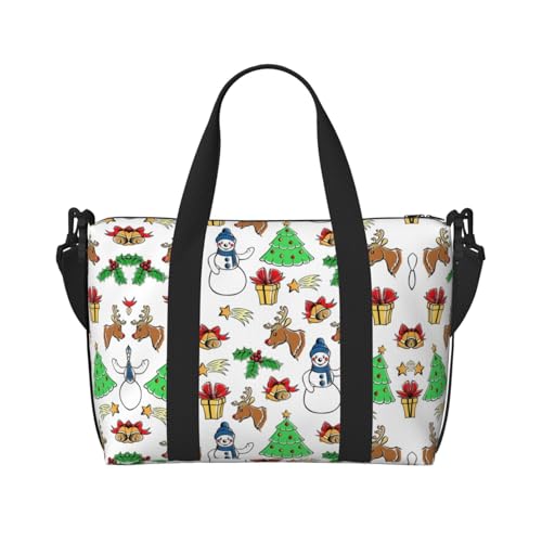 Merry Christmas Happy Reisetasche, Wochenend-Handgepäck für Damen, Sporttasche, Workout-Reisetasche, Übernachtung, Schwarz , Einheitsgröße von WYCZHY