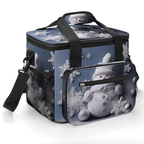 Große Kühltasche, Motiv: Schneemann, Sterne und Schneeflocken, Strand-Kühltasche, weiche Kühltasche für Picknick, Camping, Strandzubehör von WYUSPGK