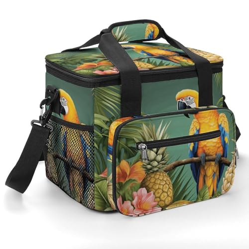 Große Kühltasche, Sommer-Kühltasche mit Papageien-Ananas-Vogel-Druck, Strand-Kühltasche, weiche Kühltasche für Picknick, Camping, Strandzubehör von WYUSPGK