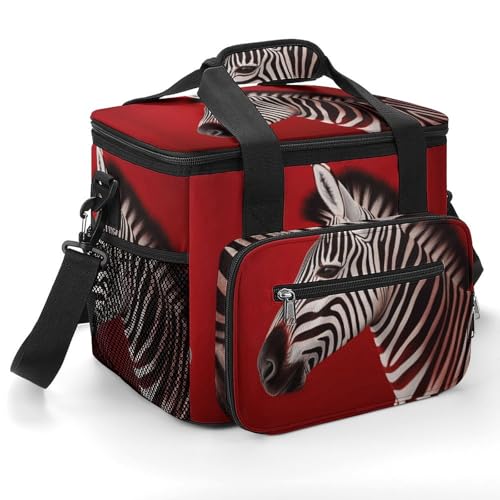 Große Kühltasche, Zebra-roter Druck, Strand-Kühltasche, weiche Kühltasche für Picknick, Camping, Strandzubehör von WYUSPGK