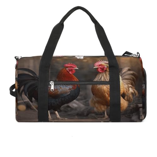 Reisetasche mit Hahn- und Huhn-Aufdruck, Sporttasche, Turnbeutel mit Schuhfach, Hahn und Huhn, Einheitsgröße, Hahn und Huhn, Einheitsgröße von WYUSPGK