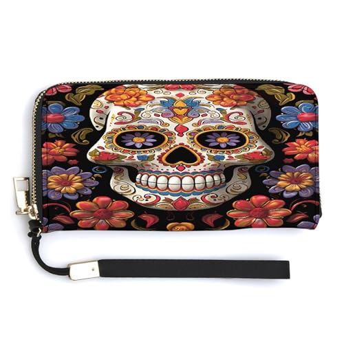 WYUSPGK Geldbörse aus PU-Leder, Motiv: Sugar Skulls1 Print, Kartenhalter, große Kapazität, lange Geldbörse für Frauen, Handheld-Clutch, Stil, 20 x 10,5 cm, modern, Stil:, 20.0*10.5cm, Modern von WYUSPGK