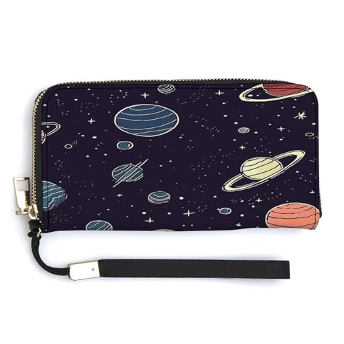 WYUSPGK Geldbörse aus PU-Leder, Weltraumplaneten-Muster, Kartenhalter, große Kapazität, lange Geldbörse für Frauen, Handheld-Clutch, Stil, 20 x 10,5 cm, modern, Stil:, 20.0*10.5cm, Modern von WYUSPGK