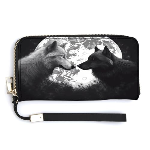 WYUSPGK Geldbörse aus PU-Leder, Wölfe lieben unter dem Mond, wilder Tierdruck, Kartenhalter, große Kapazität, lange Geldbörse für Damen, Handheld-Clutch, Stil, 20 x 10,5 cm, modern, Stil:, von WYUSPGK