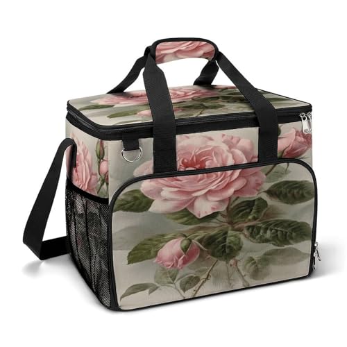 WYUSPGK Große Kühltasche, Vintage-Farbe, Rosen-Druck, Kühltasche, Strand-Kühltasche, weiche Kühltasche für Picknick, Camping und Strandzubehör von WYUSPGK