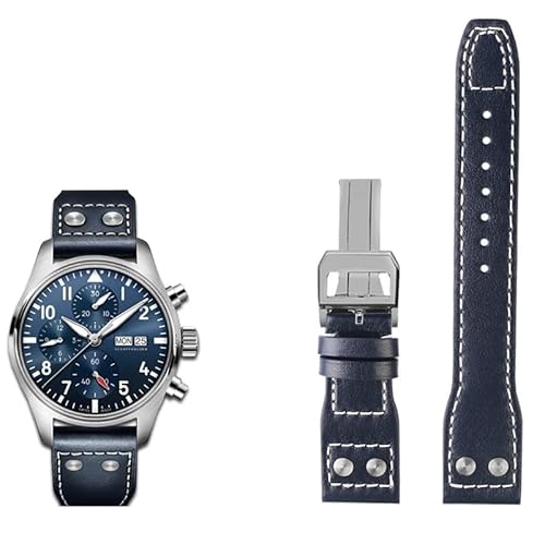 WYUYIW 20 21 22mm Echtleder Nieten Armband Passend für IWC Big Pilot Spitfire TOP Gun Braun Schwarz Blau Rindsleder Uhrenarmband von WYUYIW