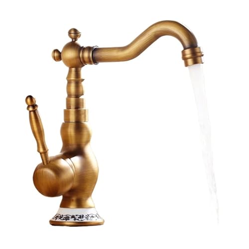 WYUYIW Bad Antique Messing Badezimmer Wasserhahn rotierendes Spout -Becken Waschbecken Mixer Tap Badezimmer Küche Waschhahn Waschbecken Taps Küchenmischer Wasserhähne (Farbe: Kurzstil C, Größe: 1) von WYUYIW