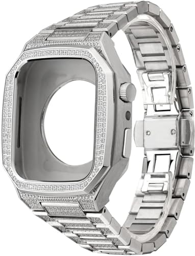 WYUYIW Edelstahl-Uhrengehäuse, Metall-Uhrenarmband, für 8, 7, 6, 5, 4 SE-Serie, Sport-Metallgehäuse, Band-Mod-Kit, für Iwatch 44 mm 45 mm Uhren-Ersatzzubehör von WYUYIW